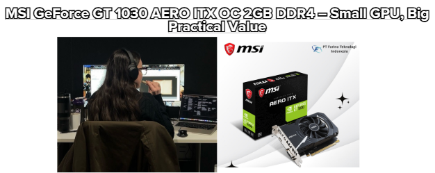 MSI GeForce GT 1030 AERO ITX OC 2GB DDR4 – Small GPU. Big Practical Value